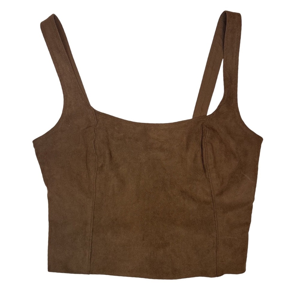 Abercrombie & Fitch Vegan Leather Square Neck Corset Tank Top Shirt Brown XS‎